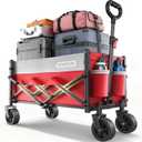 SYNCFUN Collapsible Wagon Cart Foldable 300lbs, Portable Rolling Shopping Carts on Wheels, All Terrain Folding Sport Beach Wagons for Sand, Heavy Duty Utility Cart for Groceries Fishing, Red