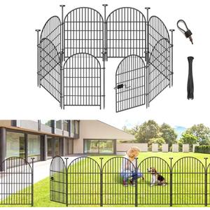 ADAVIN Garden Fence Animal Barrier with Gate 32 in(H)17.5 Ft(L) 8 Panels,Rustproof Metal Wire Tall Fencing Border for Dogs Rabbits,Outdoor no dig pet Fences,Black Flower Edging for Yard,Arched