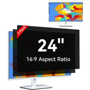 [2-Pack] 24 Inch Computer Privacy Screen 16:9 Aspect Ratio Widescreen Monitor, Eye Protection Anti Blue Light Glare Computer Monitor Privacy Filter, 24inch Removable Black Blackout Anti Spy Desktop Security Privacy Filter
