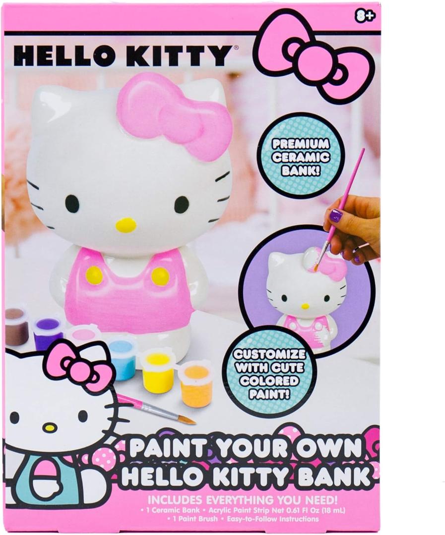 Horizon Group USA Hello Kitty Paint Your Own Piggy Bank, DIY Coin Bank for Kids, Multicolor