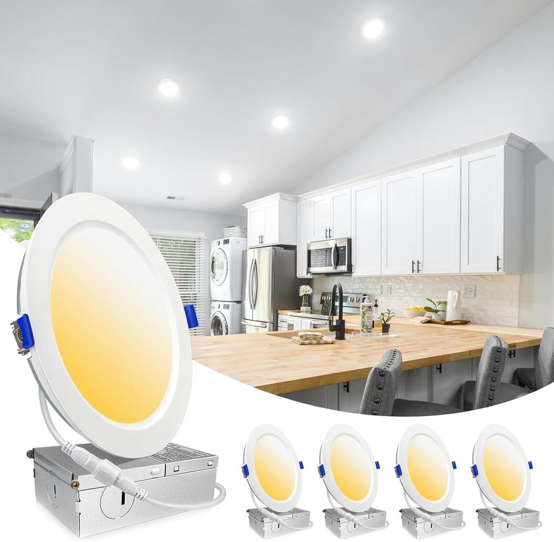 4 Pack LED Recessed Lighting 6 Inch,1800LM 16W=200W, 3000K Ultra-Thin Can Lights with Junction Box, Retrofit Dimmable Recessed Lights, Canless Wafer Downlight - ETL & Energy Star Certified