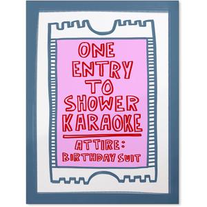 Funny Bathroom Wall Art Pink and Blue Retro Bathroom Signs Wall Decor Poster One Entry to Shower Karaoke Prints for Restroom Toilet 12x16inch Unframed