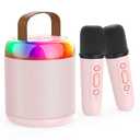 Iyoyo Mini Karaoke Machine for Kids Portable Bluetooth 5.3 Speaker Led Lights with 2 Wireless Microphones Karaoke Gifts for Girls Boys Adult Birthday Christmas Solid Metal Body (Pink)