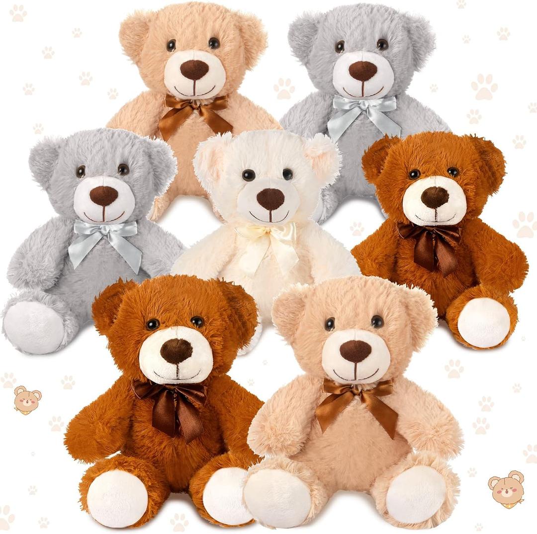 Zomiboo 7 Packs 14 Inch Plush Bear Stuffed Animals Plush Soft Cute Stuffed Dolls Birthday Party Decorations(White, Brown)