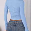 PRETTYGARDEN Women's 2025 Summer Long Sleeve Henley T Shirts Ribbed Knit Button Slim Fitted Basic Casual Going Out Fall Tops (Blue, XS)