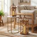Large Farmhouse Wooden Decorative Lantern Set of 2, Rustic Brown Burnt Wood Hanging Lanterns for Indoor Outdoor Home Garden Porch Wedding Decor (No Glass)