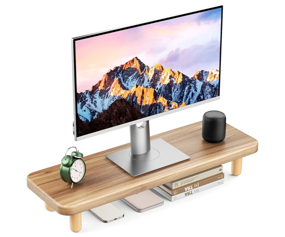 Monitor Stand Riser, 24 Inch Wood Desk Organizer with Monitor Stand & Storage Computer Monitor and Laptop Riser Multifunctional Laptop Stand Desk Organizer for Office Home Screen/Laptop/PC (Light Walnut)