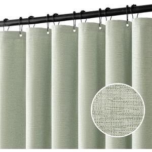 MIULEE Stall Spring Linen Shower Curtain with 6 Metal Hooks Small Heavy Duty Washable Fabric Curtain Set Waterproof Narrow Thick Cloth Shower Curtains for Bathroom Hotel, W36*L72, Light Sage Green