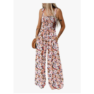 Dokotoo Women's Casual Loose Overalls Jumpsuits One Piece Sleeveless Printed Wide Leg Long Pant Rompers With Pockets, M
