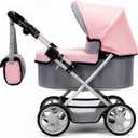 iCradle Baby Doll Stroller, Pink and Gray Foldable Pram with Adjustable Hood, Storage Basket and Shoulder Bag, Lightweight Buggy for Dolls Up to 22 Inches, Girls Age 3+, Standard