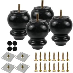Geesatis 4 Pcs Wood Couch Legs Feet Cabinet Feet Dresser Legs Sofa Legs, Height 4 inch, Black