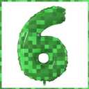 40 Inch Giant Green Pixel Miner Theme Number Foil Balloons Large MIning Number 6 Balloons Party Balloons Birthday Party Decorations Supplies Number 0-9  for Kids' Birthday Anniversary Party