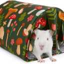 Washable Guinea Pig Tunnel with Curtains - Cozy Hamster Hideout Fit for Small Animals - Soft Accessories for Hamster/Chinchilla/Bunny (Mushrooms)