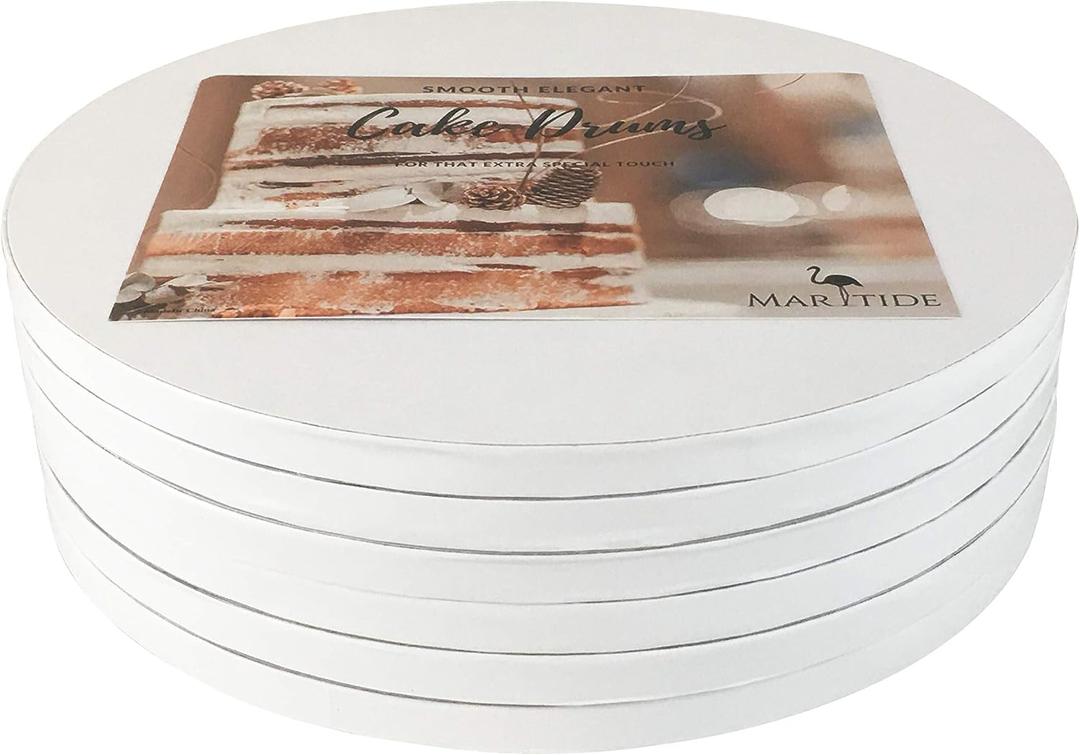 12 Inch Cake Board Drums Round, 6-Pack, White, Sturdy 1/2" Thick for Heavy Or Multi-Tiered Cakes