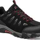 SHULOOK Men's Waterproof Hiking Shoes Lightweight Anti Slip Outdoor Ankle Boots Breathable Hike Trekking Trails Shoe (10, Black/Red)