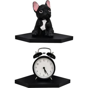 WELLAND 7Inch Black Floating Corner Shelves Set of 2, Wall Mounted Storage Shelf with White Finish for Bedroom, Living Room, Bathroom, Display Shelf for Small Plant, Photo Frame, Toys