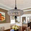 21" Black Gold Crystal Chandelier, Large Farmhouse Dining Room Light Fixture, 5-Light Vintage Crystal Hanging Chandelier for High Ceiling Living Room Kitchen Island, 21"W x 19"H
