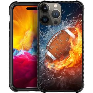 DJSOK Case for iPhone 15,Luxury Pattern Design Shockproof Rugged Cover,Cases for Man Woman-Rugby American Football on fire