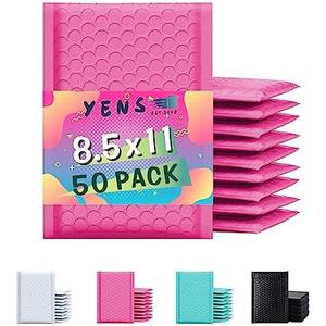 Yens Poly Bubble Mailers Waterproof Self Seal Adhesive Shipping Bags, Cushioning Padded Envelopes for Shipping, Mailing (Hot Pink, 8.5x12-50 PC)