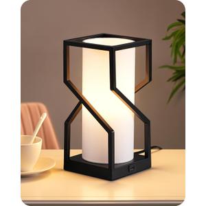 EDISHINE Modern Table Lamp, Bedside Lamp with Linen Lampshade & USB Port, Touch Control Nightstand Lamp for Bedroom, Living Room, Kids Room, 9W 2700K 3-Stage Dimmable Bulb Included (White)