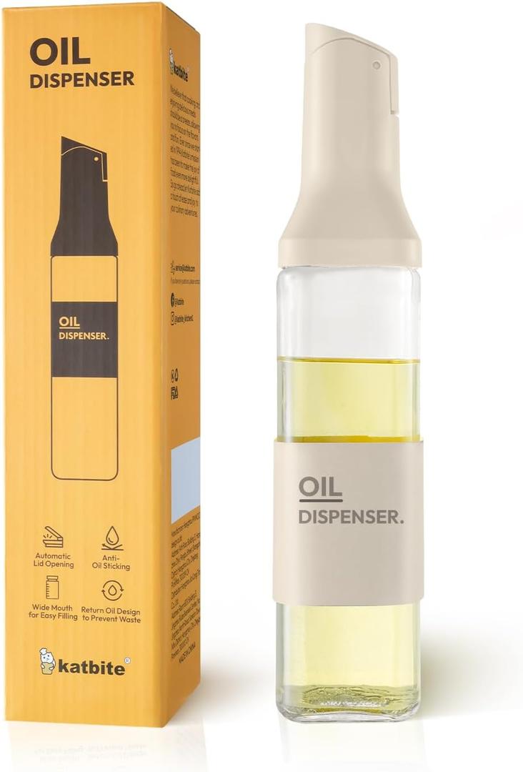 katbite 16oz Glass Olive Oil Dispenser Bottle for Kitchen Cooking - Leakproof Kitchen Essential with Precise Pouring Spout for Salad, Air Fryer, BBQ, Non-Stick Pans, Easy Refill and Use, Light Grey