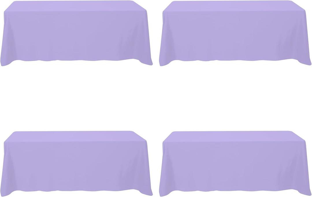 BRILLMAX 4 Pack Lavender Tablecloths for 8 Foot Rectangle Tables 90 x 156 Inch - 8ft Rectangular Bulk Linen Polyester Fabric Washable Cloth Cover for Wedding Reception Banquet Birthday Party
