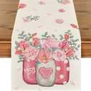 Artoid Mode Tulips Carnations Flower Vase Eucalyptus Mother's Day Table Runner, Kitchen Dining Table Decoration for Home Party Decor 13x72 Inch