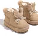 Toddler Girl Snow Boots with Bunny Ear - Warm Fur-Lined Ankle Boots - Non-Slip Winter Kids Shoes (Brown)