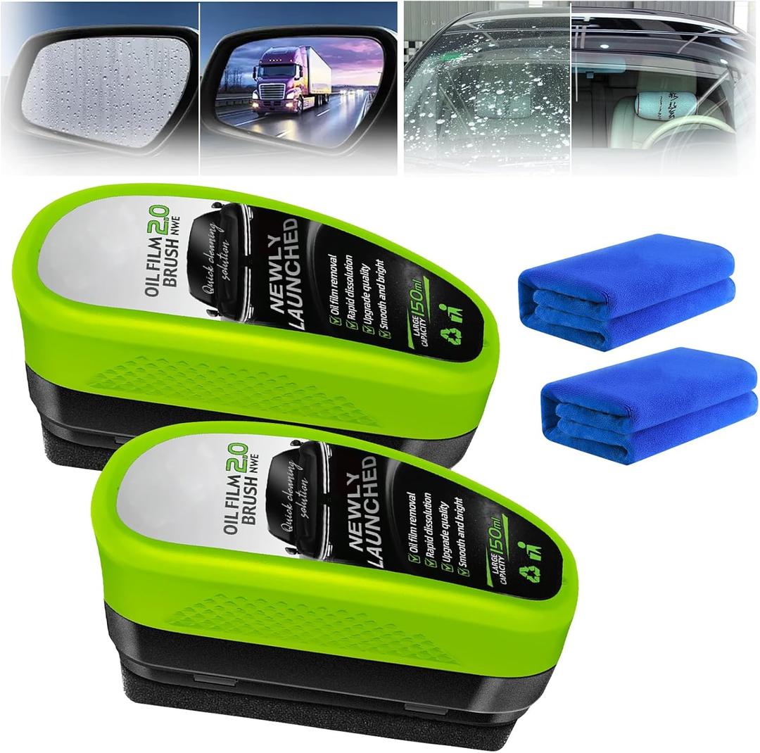 2Pcs Automotive Oil Film Cleaning Brush,Reusable Oil Film Cleaning Brush,Glass Cleaning Board,Oil Film Cleaning Brush,Car Glass Oil Film Cleaner for Windshield Improves Clarity and Visibility, Green