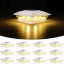 VOLISUN Solar Post Cap Light Outdoor Waterproof 12pack,Solar Fence - Post Lights for 4x4 5x5 6x6 Wooden/Vinyl Post,White Deck Cap Light Solar Powered with Warm White for Garden/Patio/Porch, Off-White, 12 Pack