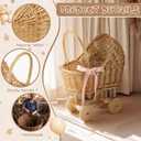 Wicker Baby Carriage for Baby Shower Vintage Wicker Stroller Woven Rattan Flower Basket Rustic Decorative Cart Storage with Handle for Floral Arrangement Wedding Photo Props(Wood Color,16 in)