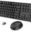 Wireless Keyboard and Mouse Combo, Ergonomic Full Size Typewriter Retro Round Keycaps Keyboard, Compatible with Windows, PC, Perfer for Home and Office Keyboards (Black