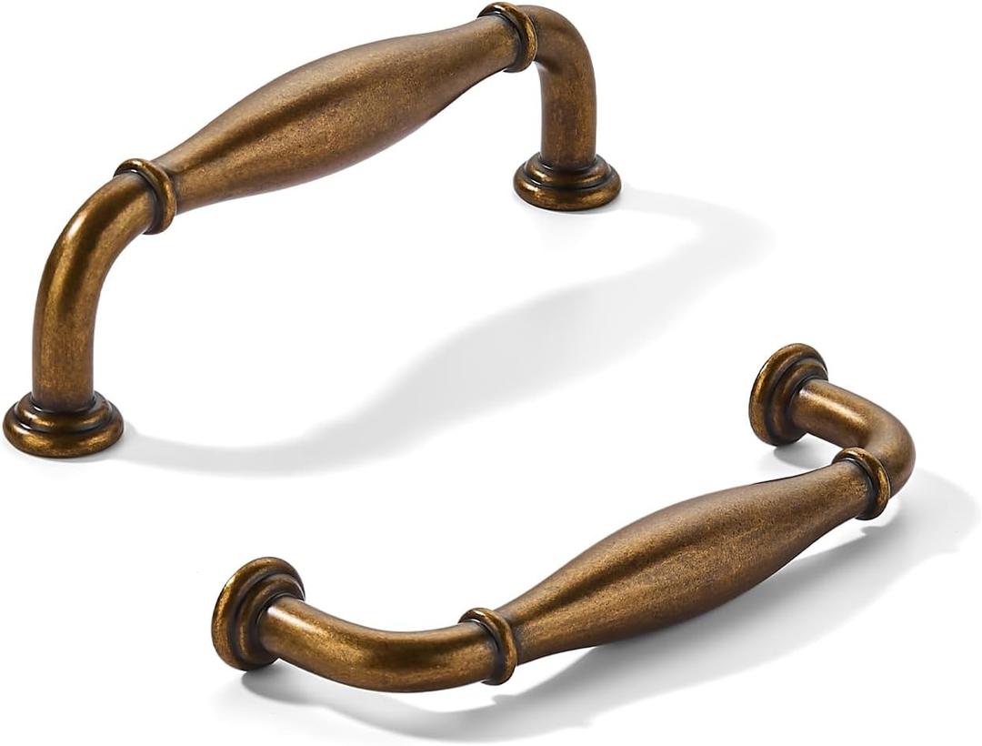 khtumeware 2 Pack 4inch(102mm) Hole Center Antique Brass Cabinet Pulls Solid Heavy-Duty Tradition Handles Hardware for Bathroom Dressers Pull cabinets wardrobes Closet Doors