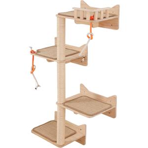 Wall Mounted Cat Tree - 7 PCS Cat Wall Shelves & Perches with Tall Sisal Scratching Posts, Wall Mount Cat Climbing Tree & Space-Saving Furniture for Indoor Cats to Climb, Scratch & Lounge