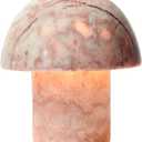 Marble Mushroom Table Lamp - Small Rechargeable USB-C Cordless Touch-Dimmable Night Light, Hand-Polished Natural Stone, 4.3"x4.7" (Red Dragon Onyx)