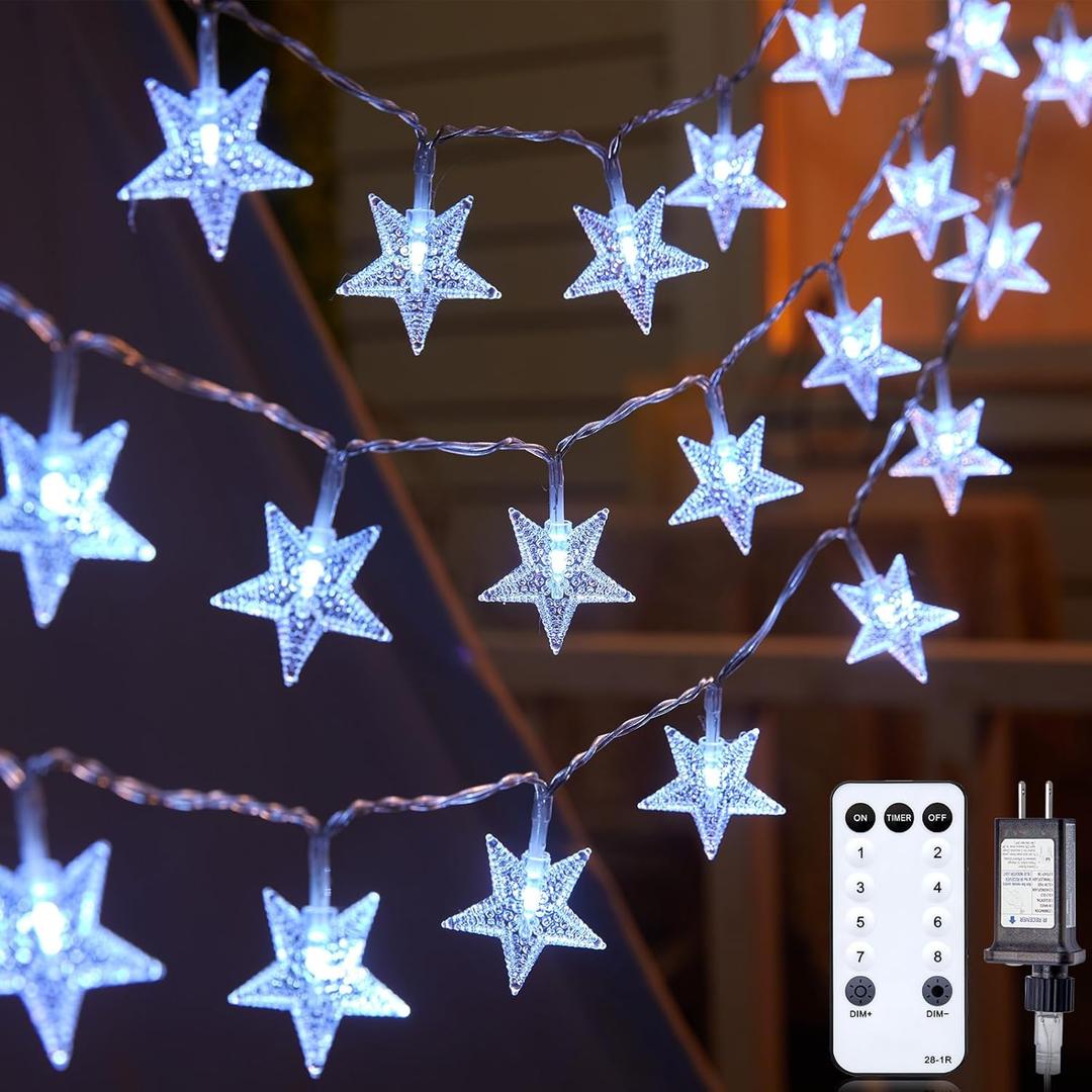 Star String Lights Plug in - 33 ft 100 LED Star Fairy String Lights with Remote and Timer, 8 Modes Waterproof for Bedroom Tent Loft Bed Window Backyard Patio Porch Balcony Staircase Party, White