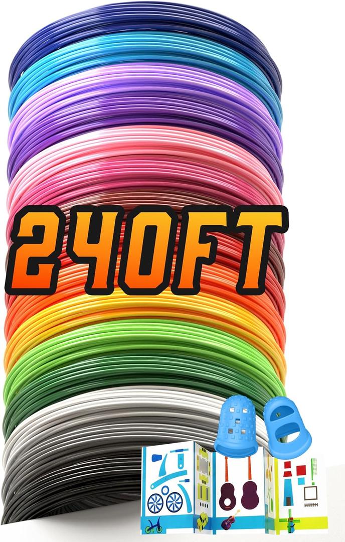 1.75mm 3D Pen Filament Refills Compatible with SCRIB3D P1/ADV MYNT3D Basic/Super/Pro, 15 Colors, 240ft, 16ft per Color, Comes with 2 Finger Caps & Stencil