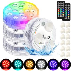 Pool Lights Submersible LED Light with Remote, Waterproof Pond Lights with Upgrade Suction Cups,Magnets, 16 Changeable Colors 3.35'' Battery LED light for Underground Pool Fountain Pond Aquarium (4 Pieces RGBW Large)