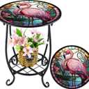Cinnvoice Outdoor Side Table Round Small Mosaic Patio Accent Indoor End Plant Coffee Tea Table for Yard Patio Porch Garden Living Room, Bedroom(Flamingo Style,14 Inch)