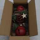 23.6 Inches Christmas Pinecone and Bell Hanging Garland Decoration, Rustic Wood Stick and Pine Leaf Garland with Bells, Holiday Ornament for Door Wall Fireplace, Indoor Outdoor Xmas Decor (Red)