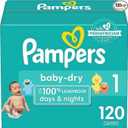 Pampers Diapers Baby Dry Size 1, 120 Count, Absorbent Disposable Infant Diaper 