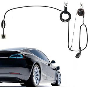 EV Charger Cable Retractor, Universal EV Charger Retractable Cable Management System, Garage Charging Cable Organizer for All Level 2 Chargers-Mounts to Ceiling and Wall