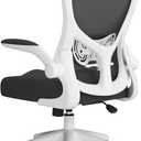 Hbada Office Chair Ergonomic Desk Chair, Office Desk Chairs with PU Silent Wheels, Breathable Mesh Computer Chair with Adjustable Lumbar Support, Flip-up Armrests, Tilt Function, White