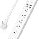 Power Strip 10Ft - Surge Protector with USB, AUOPLUS 6 Outlet and 4 USB Charger, 10Ft Long Extension Cord Flat Plug(1250W/10A/2100J), Wall Mountable Overload Protection for Computer Home Office Dorm (White)
