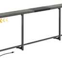 Huuger 94.5-110.2'' Extendable Behind Couch Table with Outlets, Grey, 94.5- 110.2"W x 29.5"H