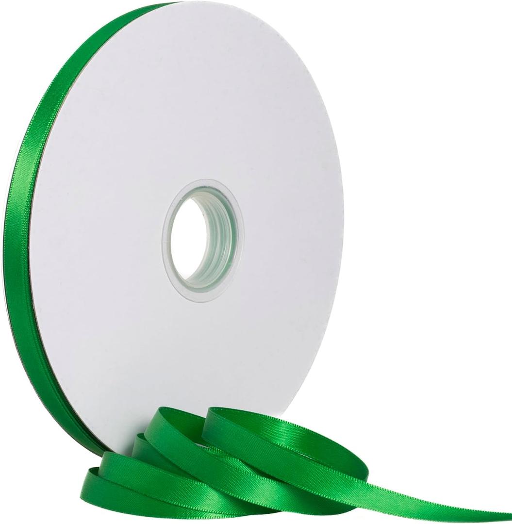 Emerald Green Ribbon, Solid Color Double Faced Polyester Satin Ribbon - 3/8 Inch Wide, 100 Yards Long, Perfect for Wedding, Gift Wrapping, Sewing, and Other Craft Supplies