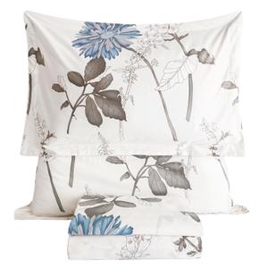 Lady Ann 100% Cotton Floral King Size Sheets Set Deep Pockets, Blue Flowers Printed on Off White Pattern Cotton Cottagecore Bedding Sheets for King Size Bed Cozy Botanical Bed Sheets