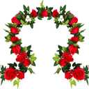 UKELER 2 Pack 14FT Artificial Rose Vines Red Flower Garland Artificial Rose Flowers with Green Leaves Floral Plant for Wedding Arch Party Garden Craft Home Decor