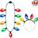 JOYIN 6 Pcs Christmas Light Up Headband and Necklace with 6 Flashing Modes, LED Christmas Bulb Lights Necklace Headband for Kids Women Men Xmas Party Supplies Accessories