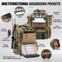 Tactical Fishing Backpack with Tackle Boxes, Rod Holders & Bottle Holder, 50 L Large Insulated Fishing Tackle Box Backpack with Cooler, Fishing Bag Store Gear & Equipment, 900 D Oxford, Brown